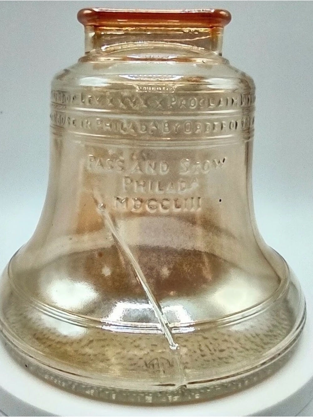Bicentennial Liberty Bell Bank Anchor Hocking Fire King Iridescent Amber Glass